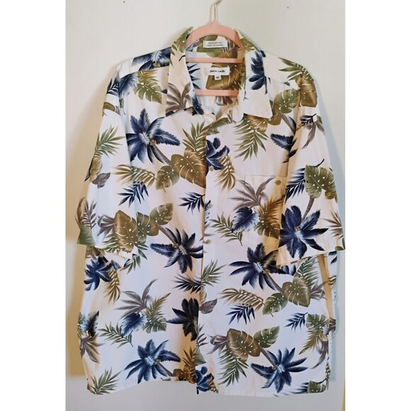 Men's Pierre Cardin Hawaiian Shirt‎ XXL - 100% Cotton Palm Leaf Floral Print - Picture 1 of 6